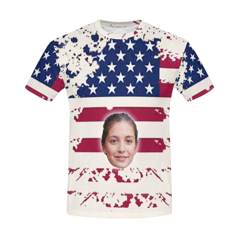 Custom Face Shirt American Flag Women's All Over Print T-shirt  Design Tee with Picture for Independence Day