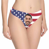 Custom Husband Face Underwear for Ladies Personalized American Flag Lingerie Women's Classic Thongs