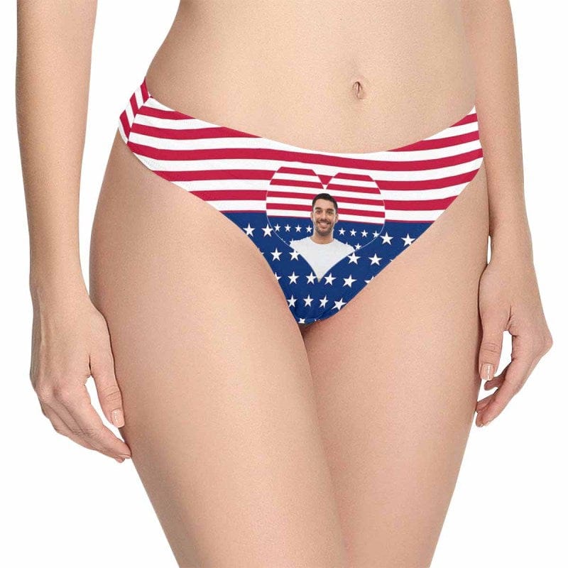 Personalized Love Heart Underwear for Her Custom Face Flag Women's High Waist Briefs