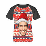 Custom Face Christmas Hat Tree Red Women's All Over Print T-shirt