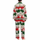 Custom Face Pajamas Red&Green Horizontal Stripe Sleepwear Personalized Men's Long Pajama Set