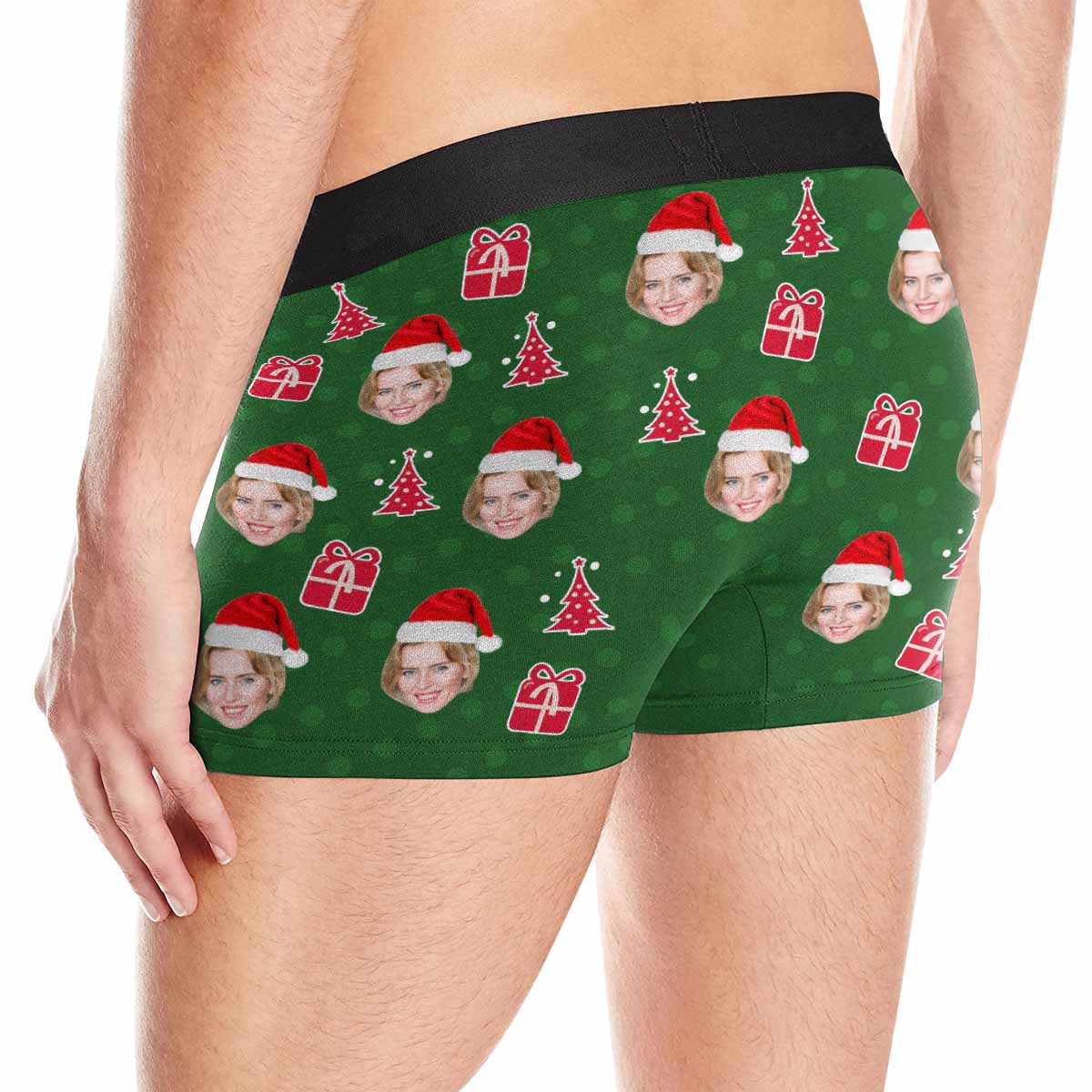 Custom Face Men's All Over Print Boxer Briefs Personalized Christmas Green Gifts Underwear