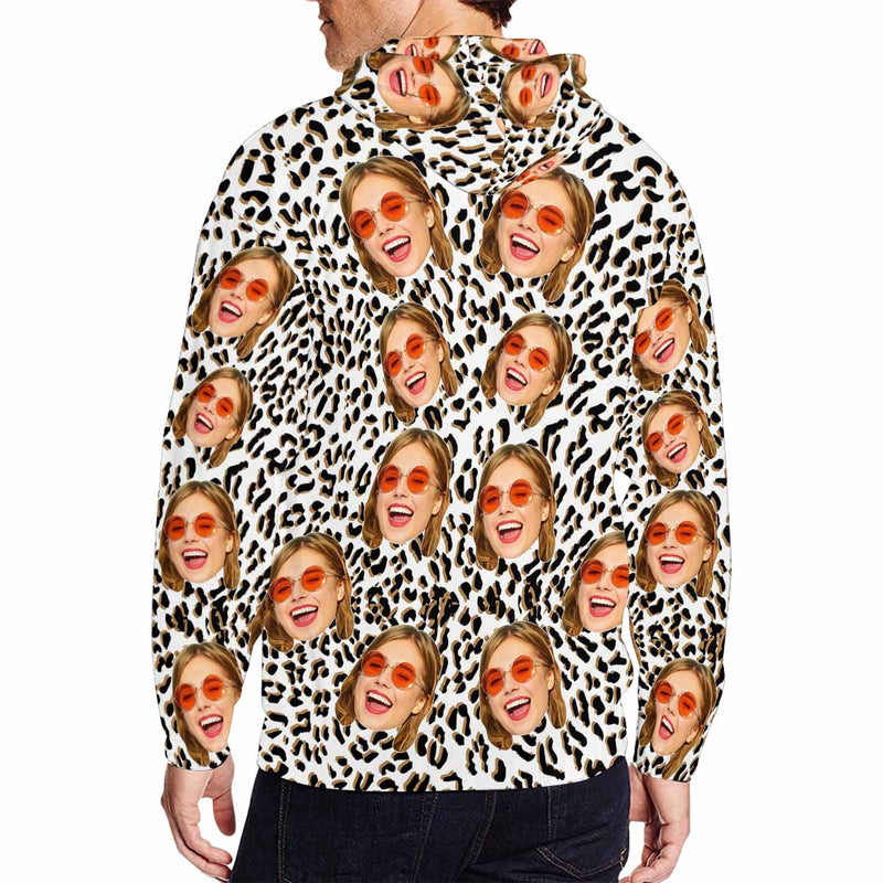 Custom Face Leopard Men's All Over Print Full Zip Hoodie