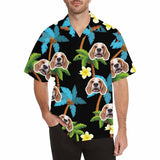 Custom Face Coconut Tree Yellow Flower Men's All Over Print Hawaiian Shirt