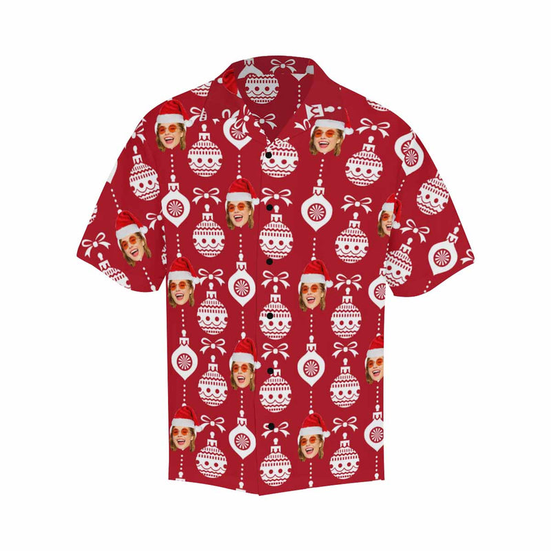 Custom Face Red Christmas Light Men's All Over Print Hawaiian Shirt