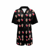 Custom Face Lover Heart Crown Loungewear Personalized Photo Sleepwear Women's V-Neck Short Pajama Set