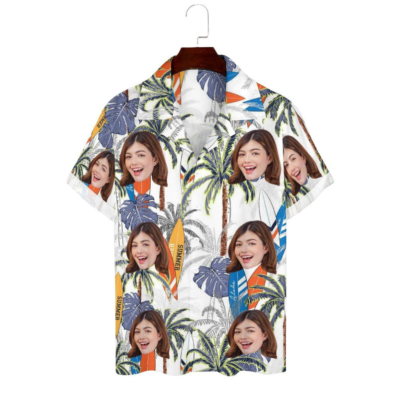 Custom Face Coconut Palm Men's Lapel Shirt Cuban Collar Hawaiian Shirt
