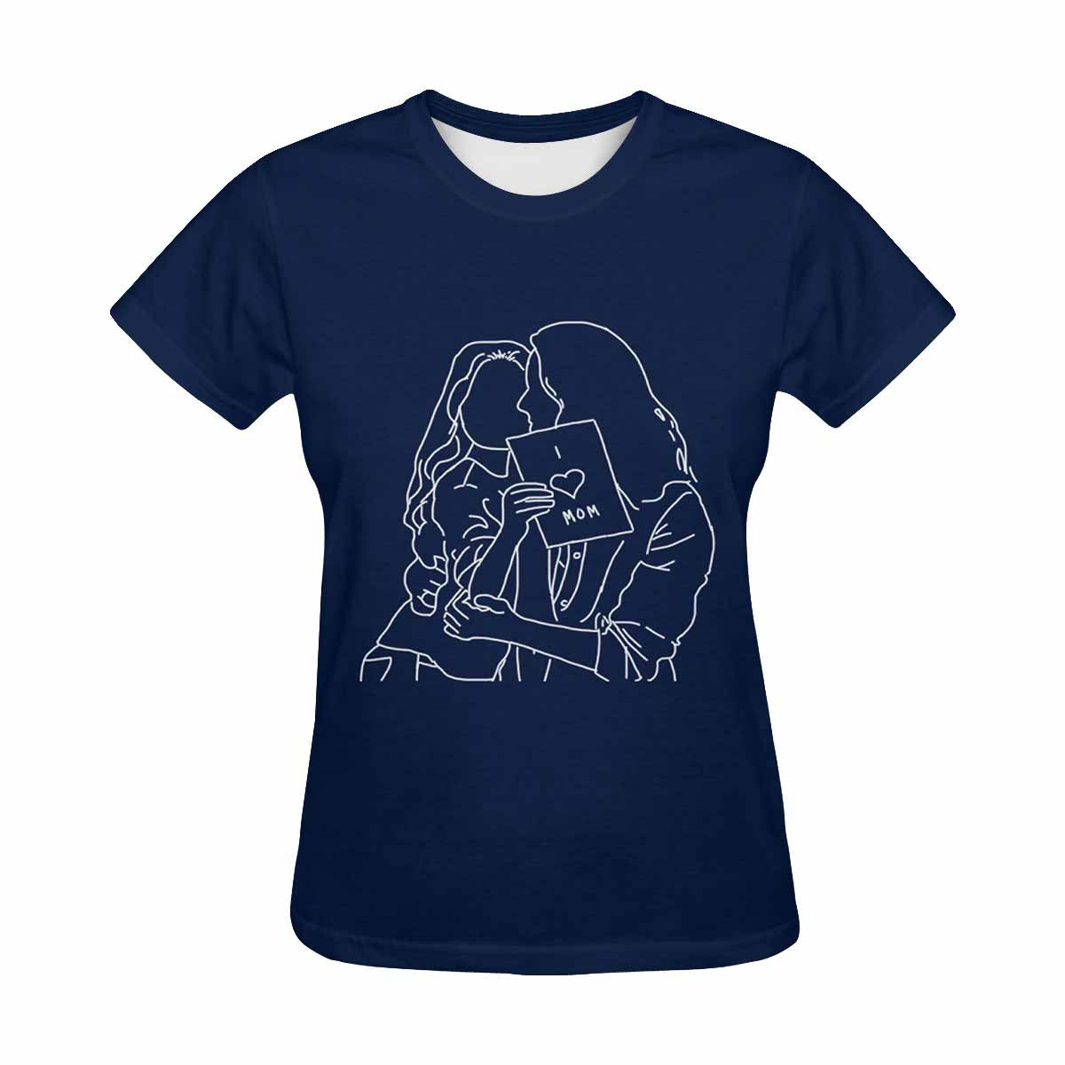 Custom Portrait Outline Shirt, Line Art Photo Shirt For Female, Custom Women's All Over Print T-shirt, Photo Outline Outfit For Mother and Daughter