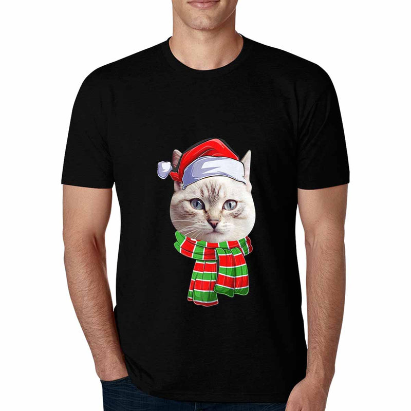 Custom Face Cute Pet&Christmas Scarf Tee Put Your Photo on Shirt Unique Design Men's All Over Print T-shirt