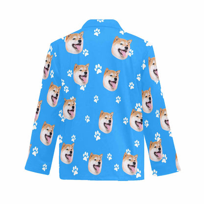 Pajama Shirt-Custom Pet's Face Pajamas Men's Sleepwear Personalized Photo Men's V-Neck Long Pajama Top