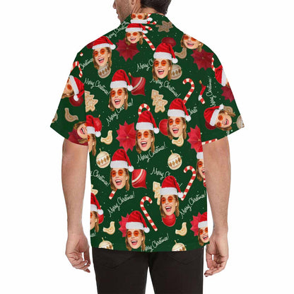 Custom Face Candy Cane Christmas Men's All Over Print Hawaiian Shirt