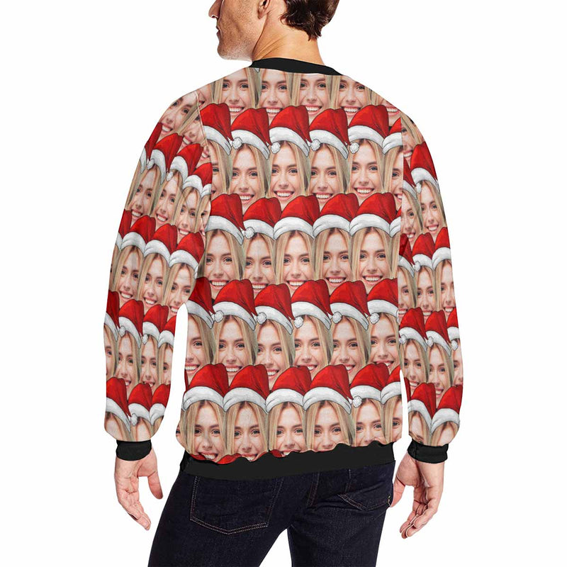 Personalized Christmas Hat With Face, Custom Photo Men's All Over Print Crewneck Sweatshirt