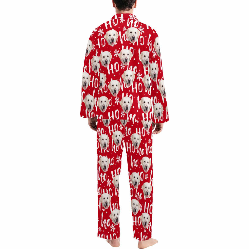 Custom Face Pajamas Ho&Snowflake Red Sleepwear Personalized Men's Long Pajama Set
