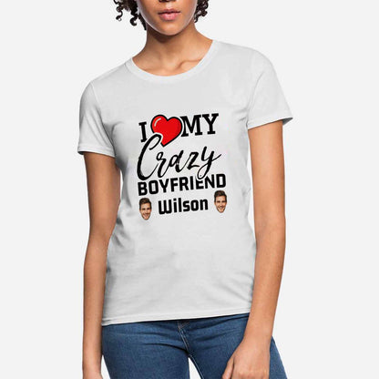 Custom Face&Name I Love My Crazy Boyfriend Women's All Over Print T-shirt