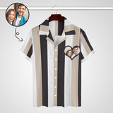 Custom Face Beige Stripes Men's Lapel Shirt Cuban Collar Hawaiian Shirt
