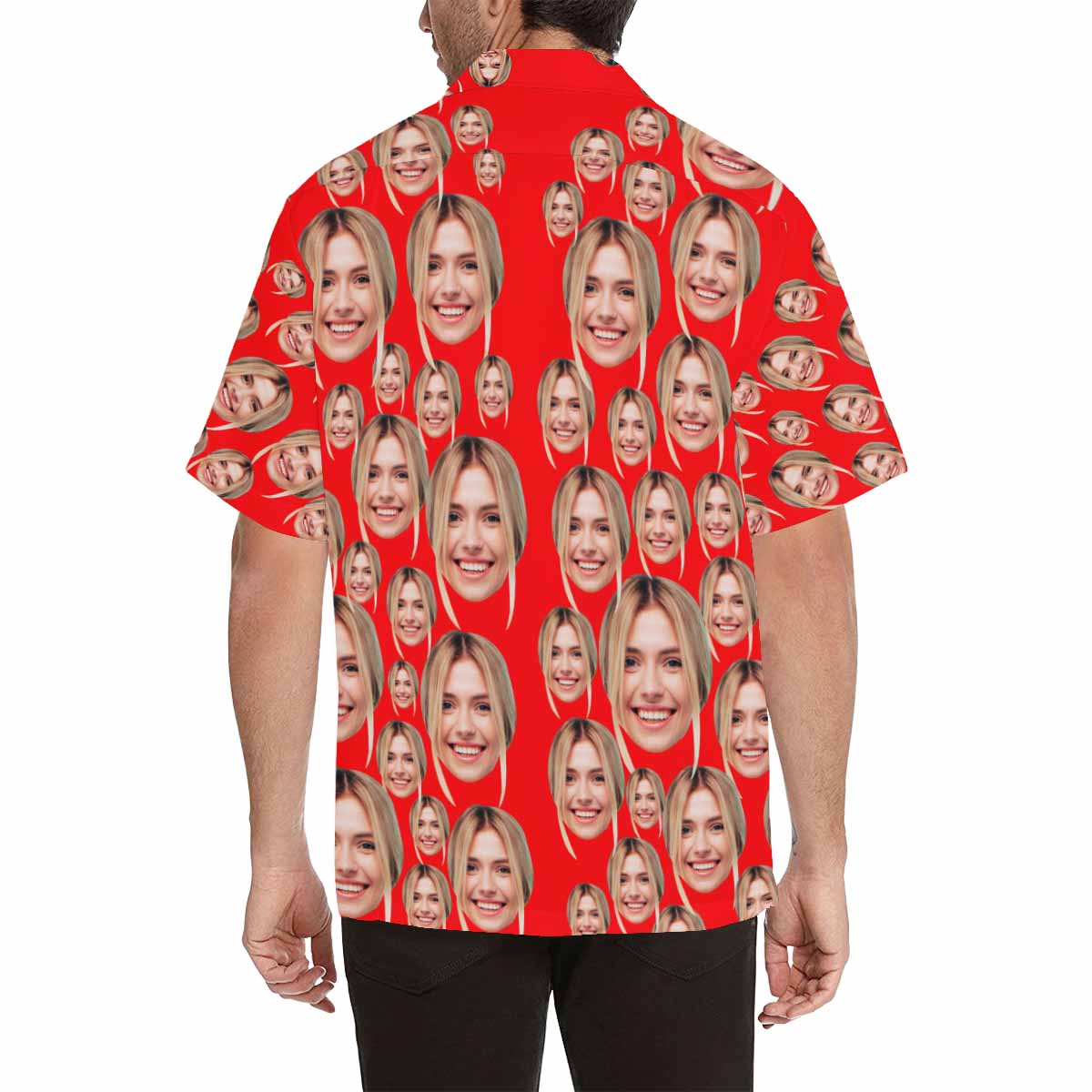 Custom Face Red Men's All Over Print Hawaiian Shirt, Personalized Aloha Shirt With Photo Summer Beach Party As Gift for Vacation