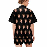 Custom Face Boyfriend Black Loungewear Personalized Photo Sleepwear Women's V-Neck Short Pajama Set