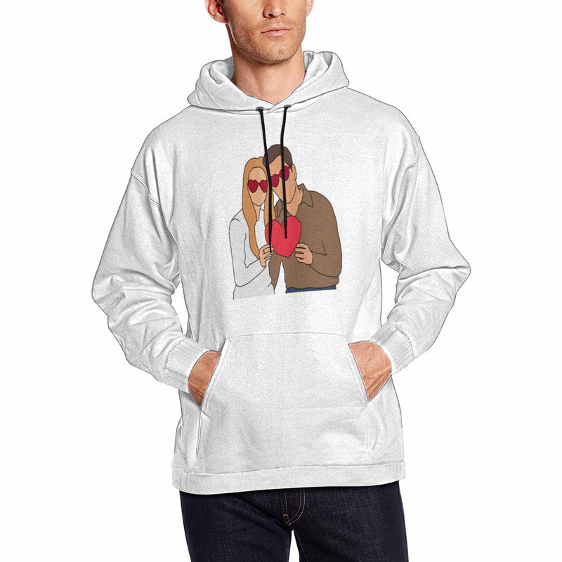 Custom Portrait Outline Shirt, Line Art Photo Shirt For Male, Custom Men's All Over Print Hoodie, Photo Outline Outfit For Couple White