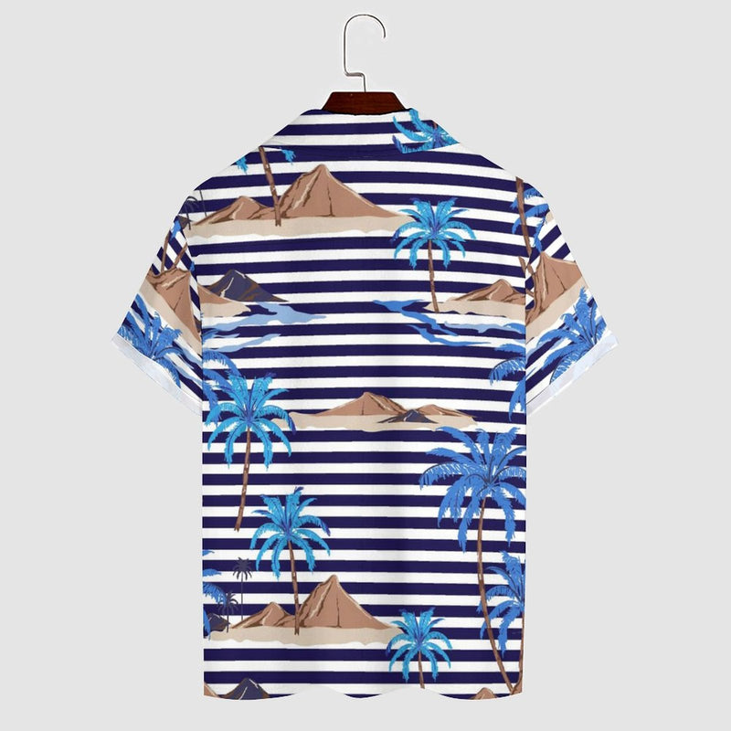 Custom Face & Name Stripes Men's Lapel Shirt Cuban Collar Hawaiian Shirt