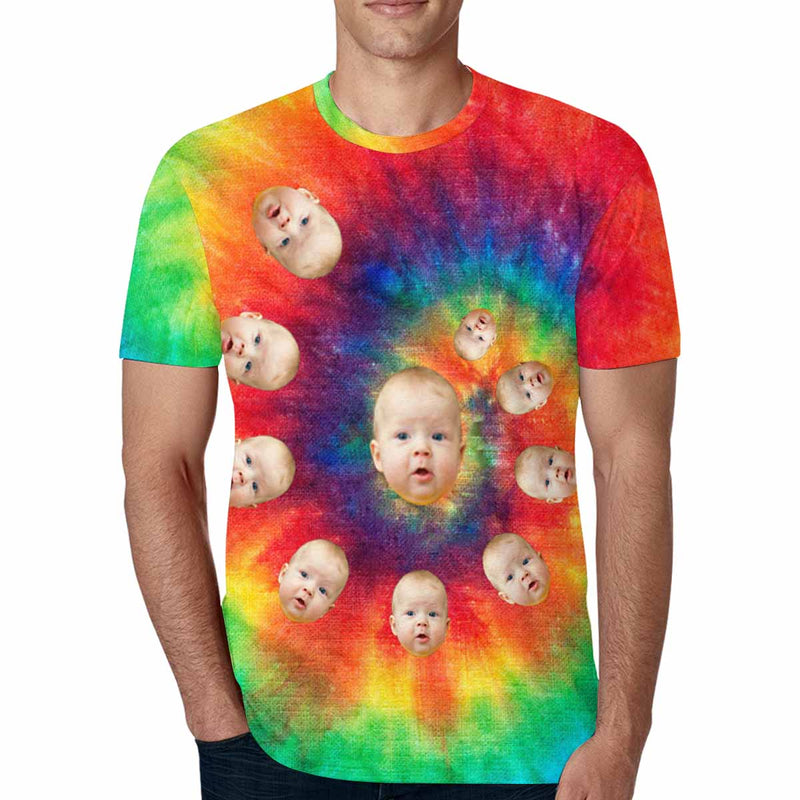 Custom Face Color Tie Dye Tee Put Your Photo on Shirt Unique Design Men's All Over Print T-shirt