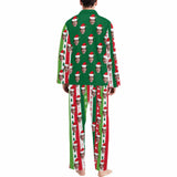 Custom Face Pajamas Red&Green Vertical Stripe Sleepwear Personalized Men's Long Pajama Set