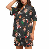 Custom Face Boyriend Chrismas Loungewear Personalized Photo Sleepwear Women's V-Neck Short Pajama Set