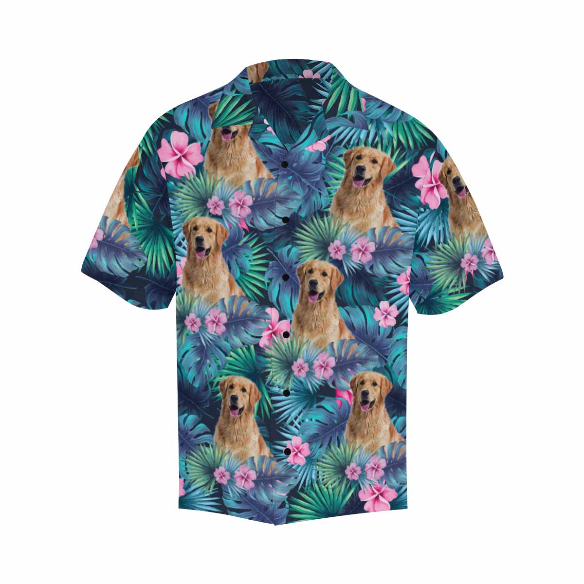 Custom Pet's Face Leaves Men's All Over Print Hawaiian Shirt, Personalized Aloha Shirt With Photo Summer Beach Party As Gift for Vacation