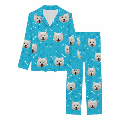 Custom Face My Pet Dog Paw and Bone Women's Long Pajama Set