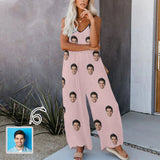 Custom Face Pink Women's Suspender Jumpsuit Loungewear Persoanlized Sleepwear