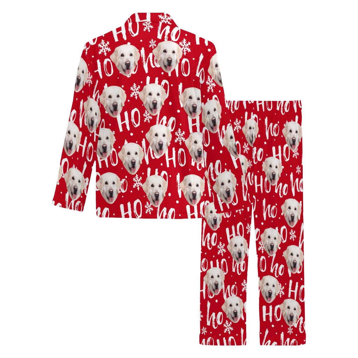 Custom Face Pajamas Ho&Snowflake Red Sleepwear Personalized Men's Long Pajama Set