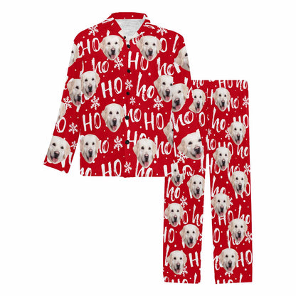 Custom Face Pajamas Ho&Snowflake Red Sleepwear Personalized Men's Long Pajama Set