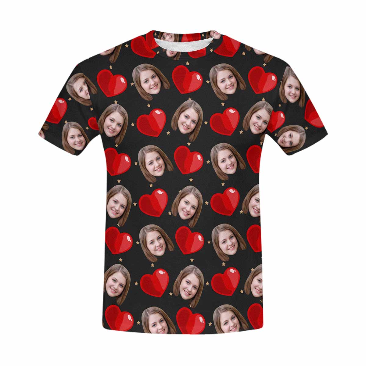 Custom Face Red Love Shape Tee Put Your Photo on Shirt Unique Design Men's All Over Print T-shirt