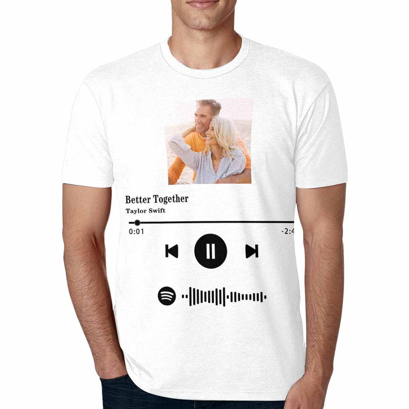 Custom Photo Better Together White Scannable Spotify Code T-shirt Personalized Men's All Over Print T-shirt