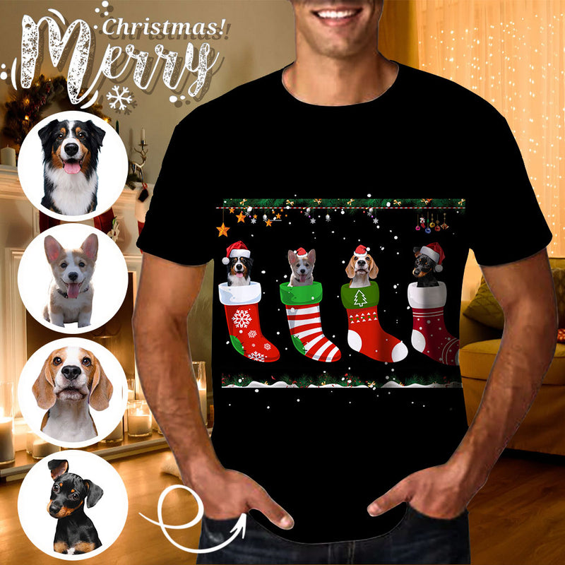 Custom Face Custom Pet's Face Christmas Tee Put Your Photo on Shirt Unique Design Men's All Over Print T-shirtChristmas Stocking Men's All Over Print T-shirt