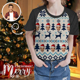 Custom Face Christmas Elk and Tree Women's All Over Print T-shirt