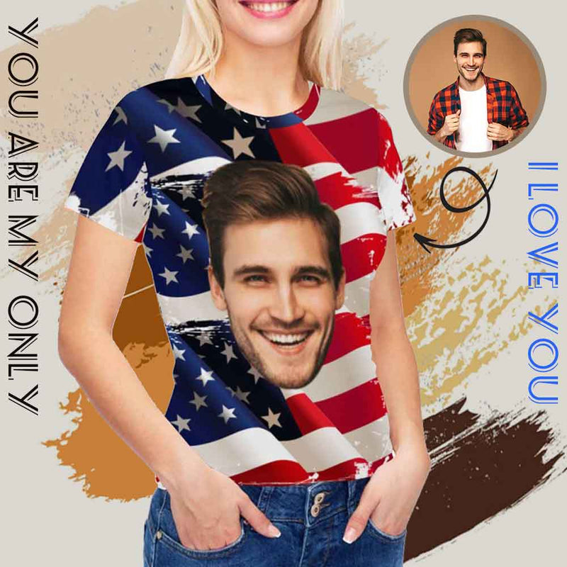 Custom Face American Flag Women's All Over Print T-shirt