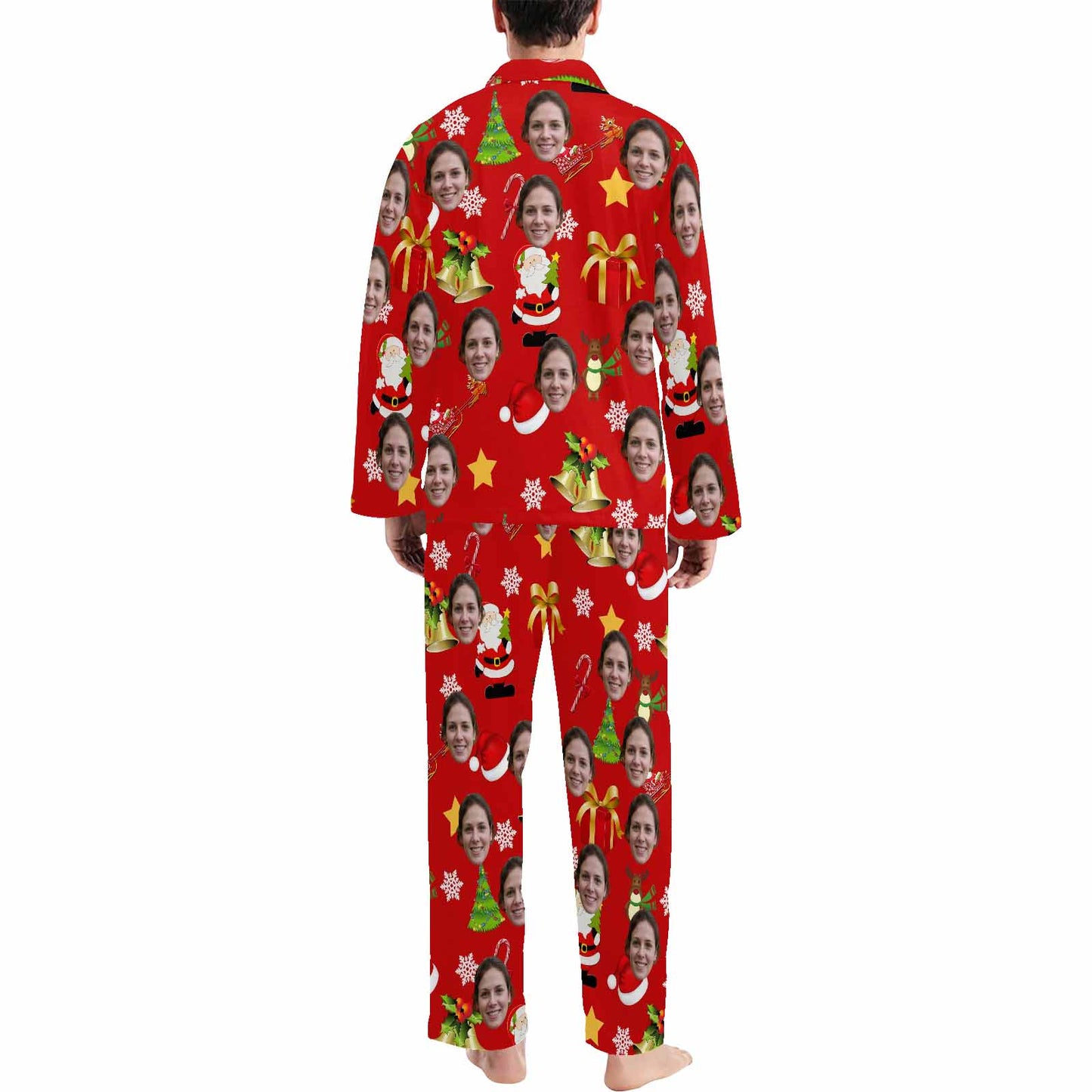 Custom Face Pajamas Bell&Gift Red Sleepwear Personalized Men's Long Pajama Set