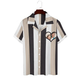 Custom Face Beige Stripes Men's Lapel Shirt Cuban Collar Hawaiian Shirt