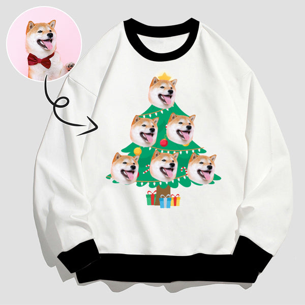 Personalized Christmas Tree Sweater With Face, Custom Photo Men's All Over Print Crewneck Sweatshirt