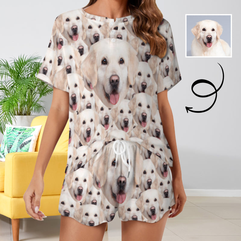 Custom Face Lovely Pet Seamless Print Pajama Set Women's Short Sleeve Top and Shorts Loungewear Athletic Tracksuits