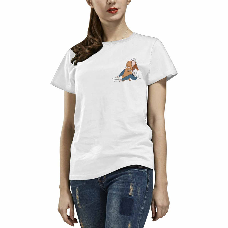 Custom Portrait Outline Shirt, Line Art Photo Shirt For Female, Custom Women's All Over Print T-shirt, Photo Outline Outfit With Pet White