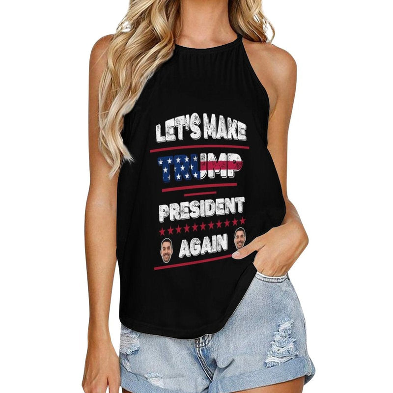Custom Face Flag Women's Top Text Black Summer Halterneck Strapless Print Vest Shirts Loose Tank Top