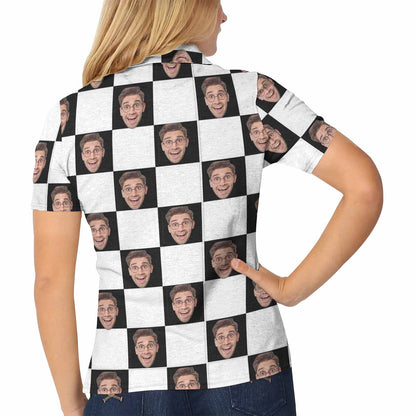 Custom Face Checkerboard Color Polo Shirt, Personlized Shirt For Women, Photo Women's All Over Print Polo Shirt