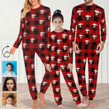 Personalized Family Matching Long Sleeve Pajamas Set Custom Face Red Grid Pajamas Nightwear
