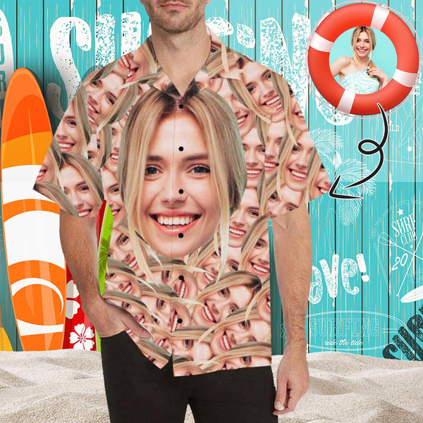 Custom Face Men's All Over Print Hawaiian Shirt, Personalized Aloha Shirt With Photo Summer Beach Party As Gift for Vacation