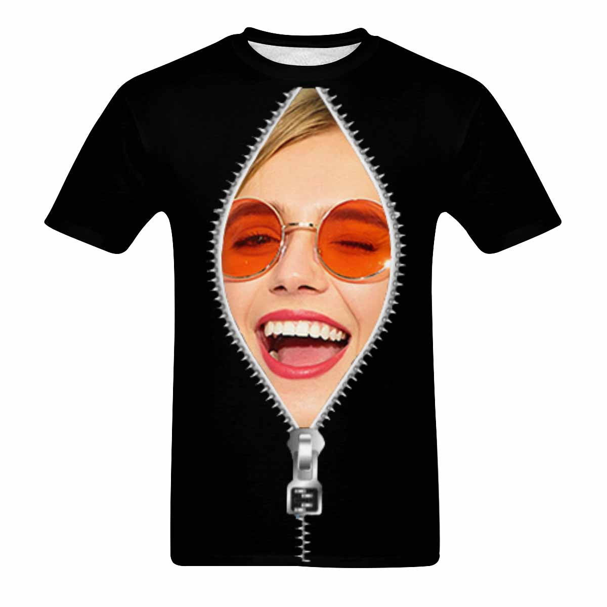 Custom Face Zipper Tee Put Your Photo on Shirt Unique Design Men's All Over Print T-shirt