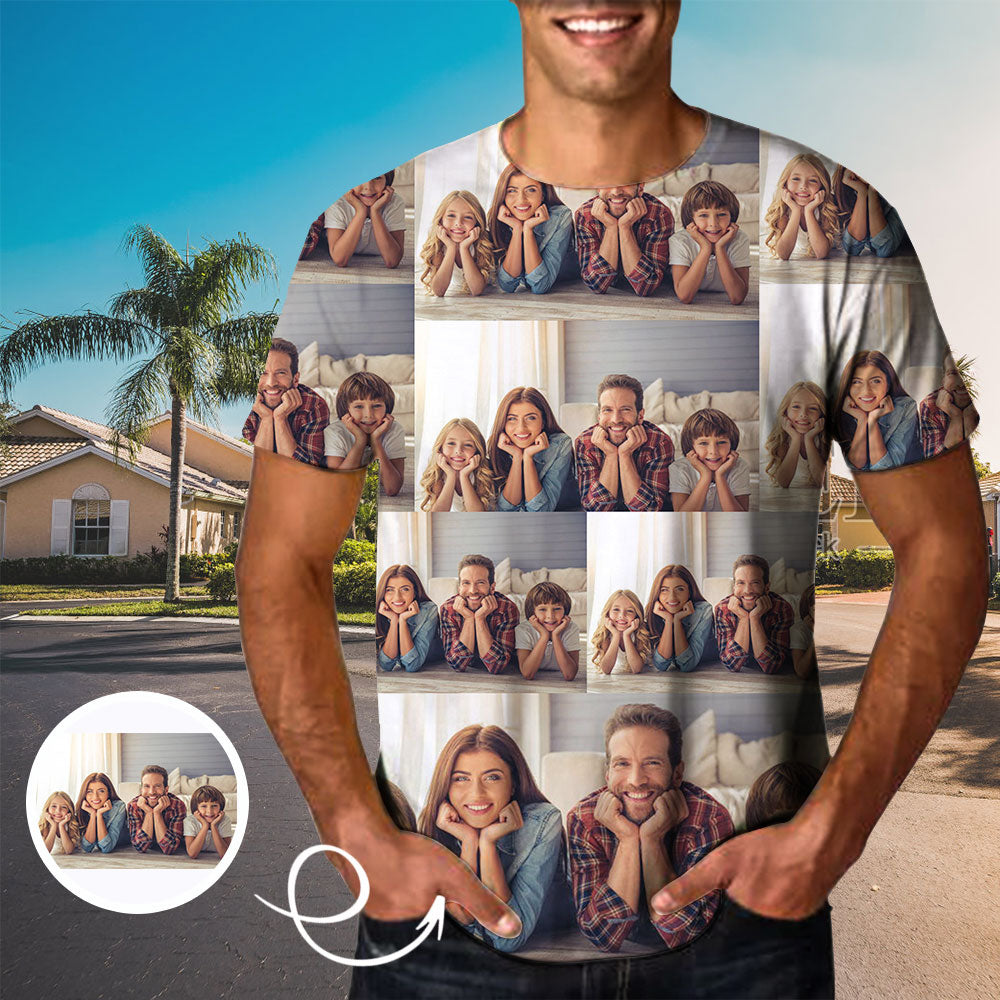 Custom Photo Happy Family Tee Put Your Photo on Shirt Unique Design Men's All Over Print T-shirt