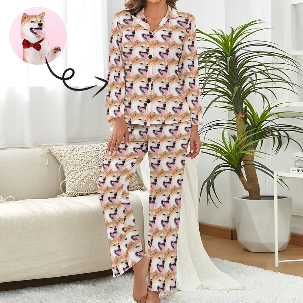 Custom Face Pajamas My Pet Wholly Covered Sleepwear Personalized Women's Long Pajama Set