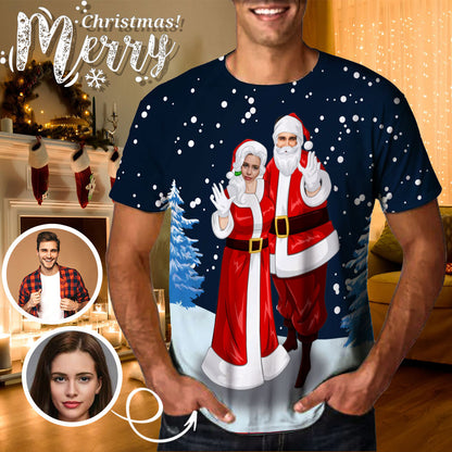 Custom Face Snow Santa Claus Christmas Tee Put Your Photo on Shirt Unique Design Men's All Over Print T-shirt