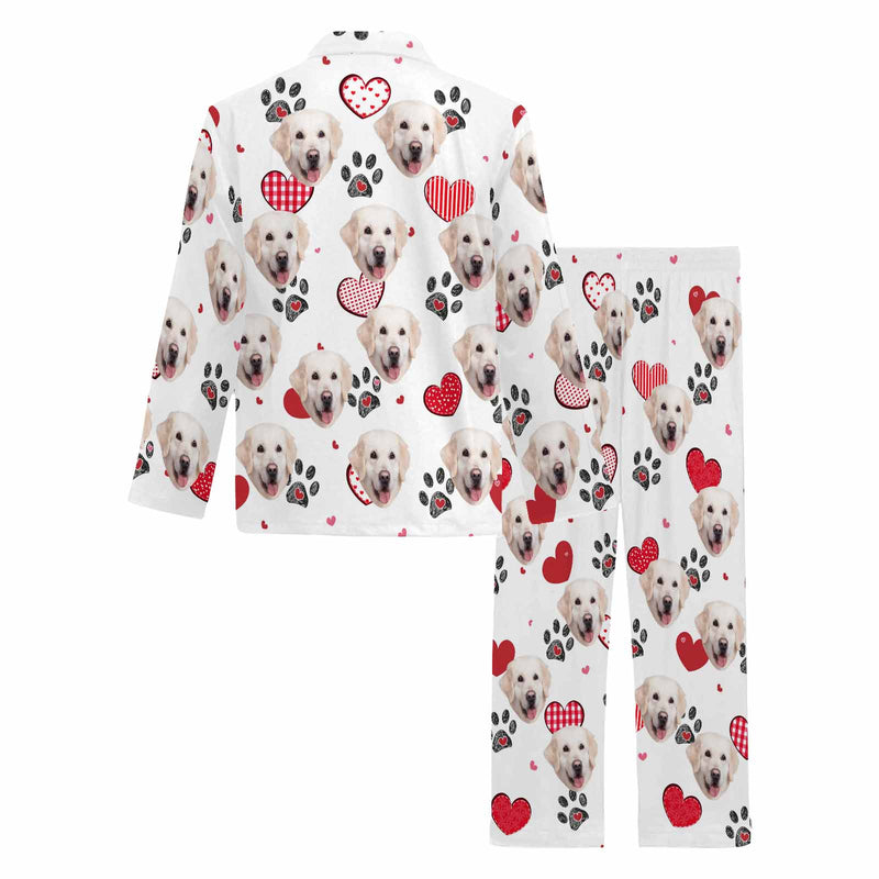 Custom Face Pajamas Heart&Pet's Footprint Sleepwear Personalized Men's Long Pajama Set